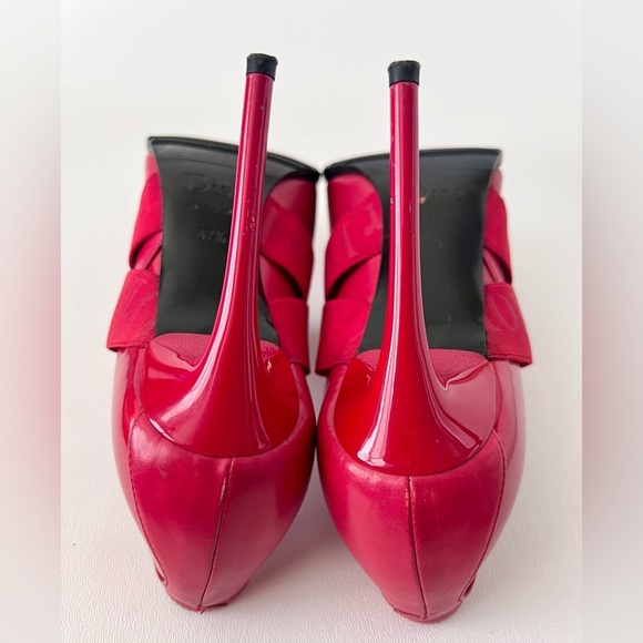 DIOR | Vintage Red Leather Pointed Cross Over Elastic Bandage Pumps EU 37.5 - Picture 12 of 16